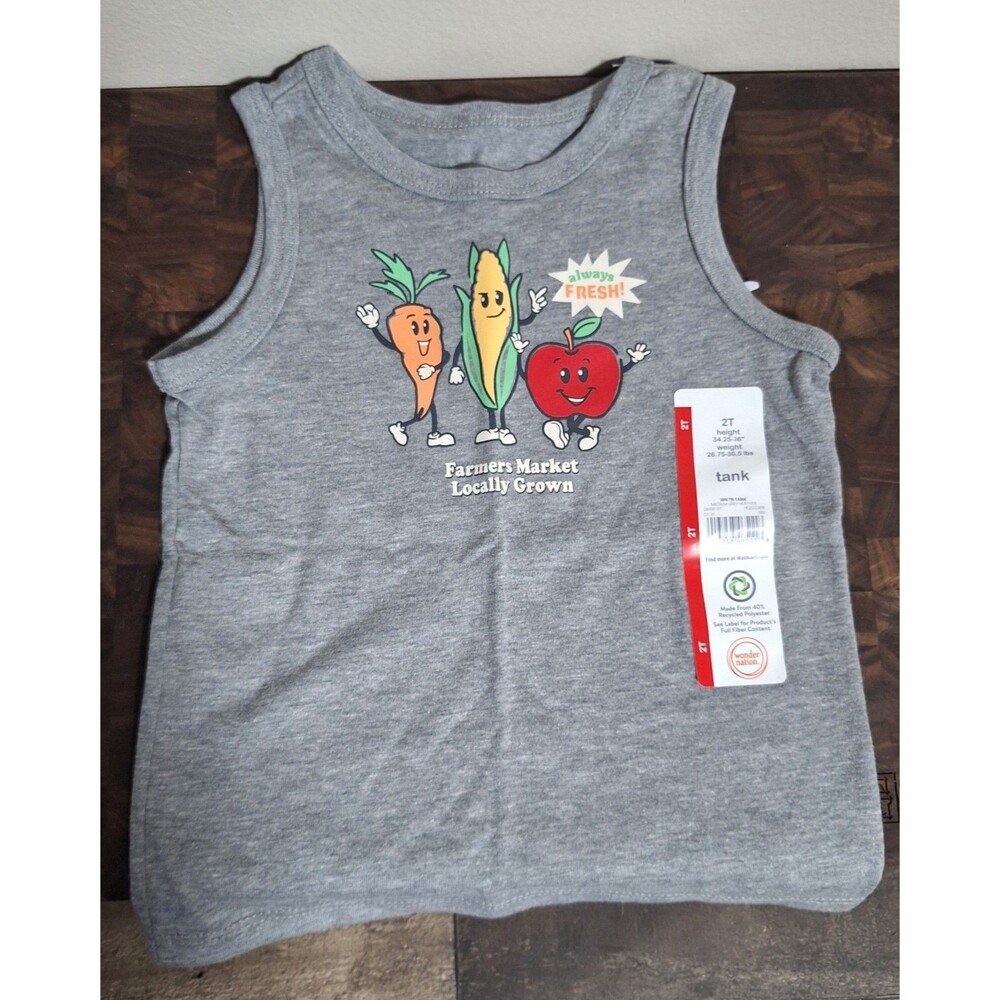 NWT‎ Wonder Nation Toddler Boys 2T Gray Farmers Market Tank Top Graphic Shirt